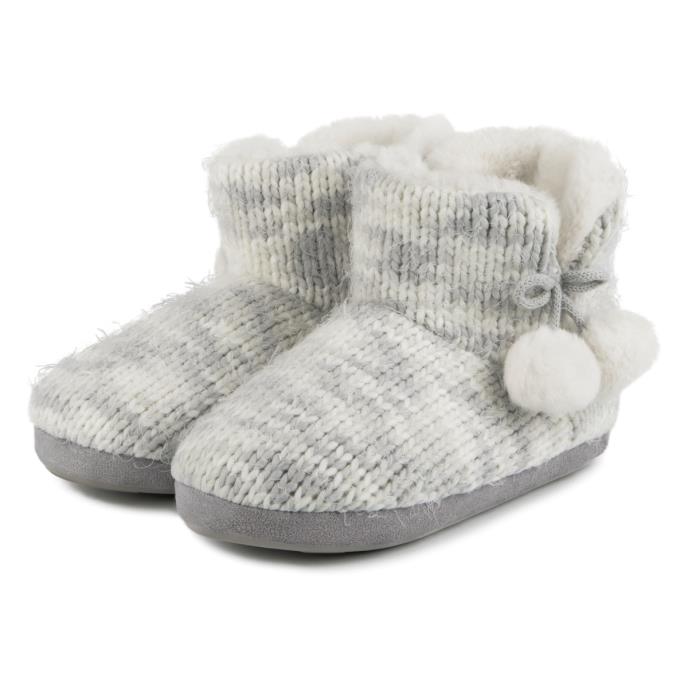 totes toasties® Ladies Space Dye Knitted Boot Slippers Grey Extra Image 2